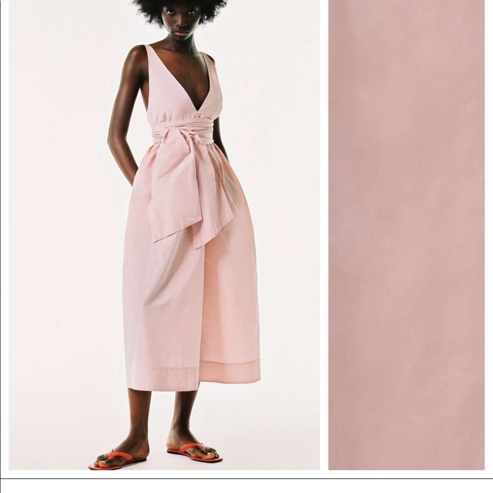 Zara Pink Voluminous with Bow Belt Casual Maxi Dress 8-Medium